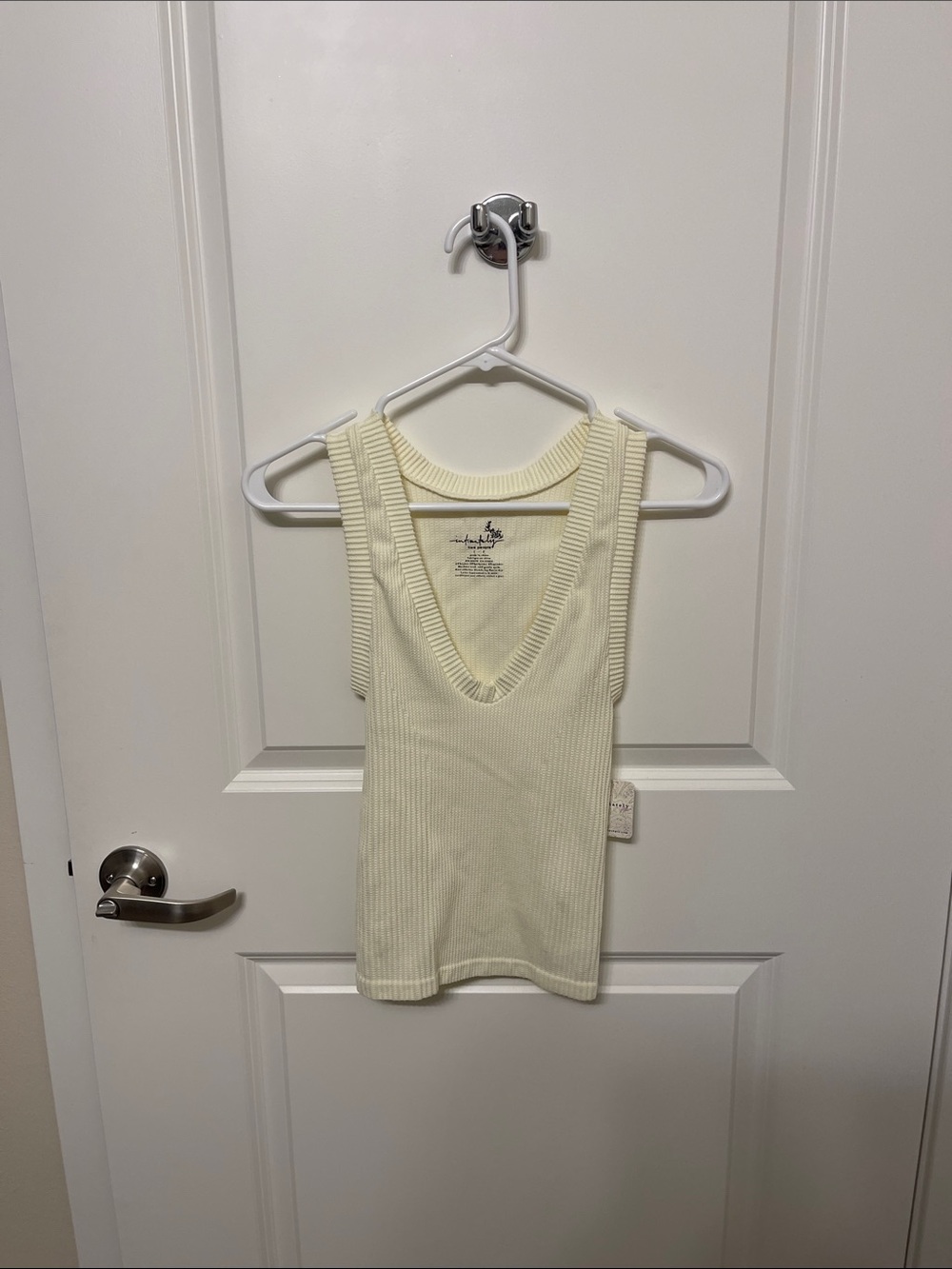 Free People Ribbed Cream V-Neck Tank Top